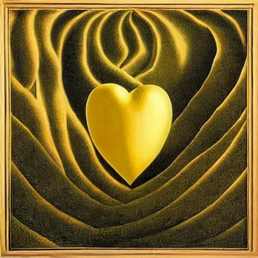 Prompt: the golden heart by René Magritte