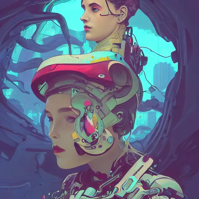 Image similar to a beautiful portrait painting of a ( ( cyberpunk ) ) girl by simon stalenhag and pascal blanche! and alphonse mucha! and nekro!!. in style of digital art. colorful comic, film noirs!, symmetry, hyper detailed. octane render. trending on artstation