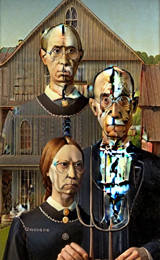 Prompt: American gothic by grant wood in the style of Leonardo da Vinci, renaissance art, high resolution scan