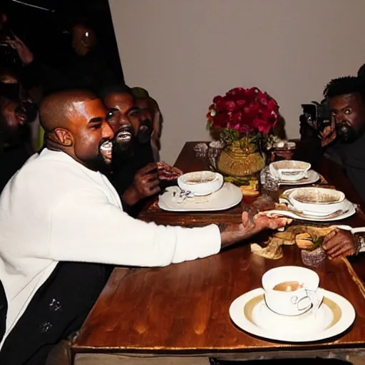 Image similar to kanye west having a teaparty with kanye west