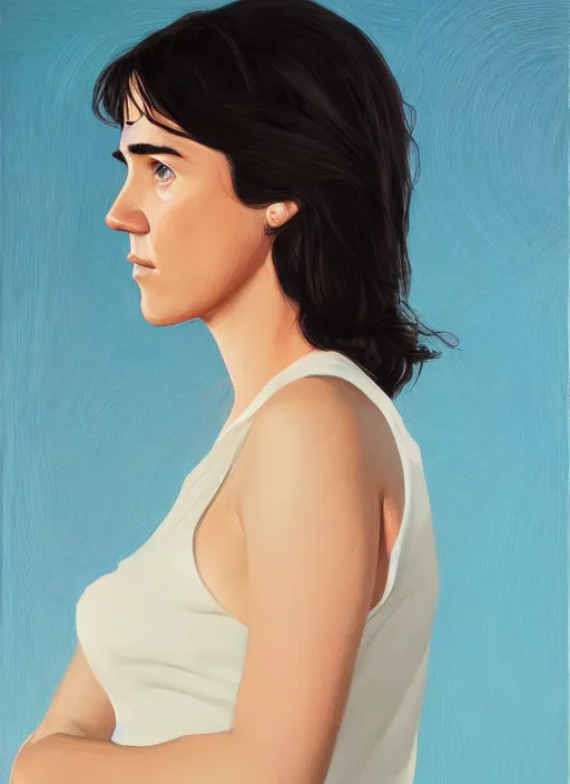 Image similar to detailed artwork by phil noto ; young jennifer connelly ; brush texture ; asymmetric composition ; trending on artstation ; gallery painting by phil noto, by phil noto.