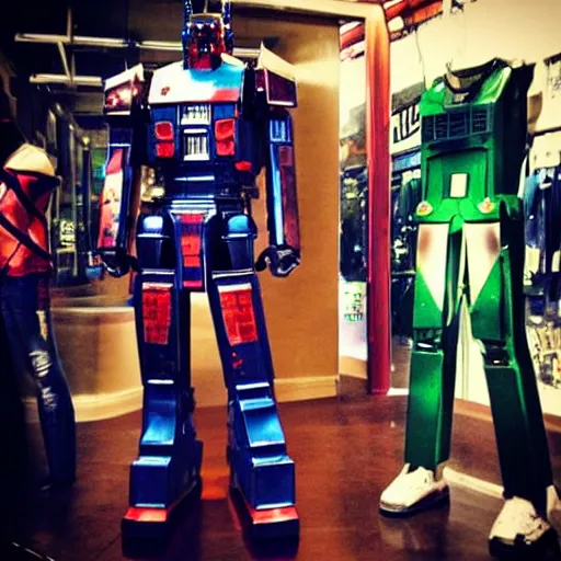 Prompt: “optimus prime shopping for clothes at hot topic”