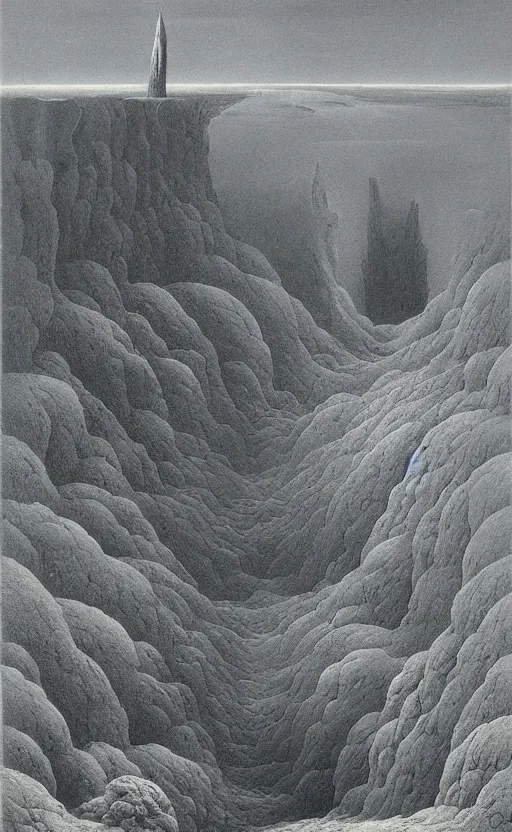 Image similar to Artwork of a surrealist landscape by zdzisław beksiński