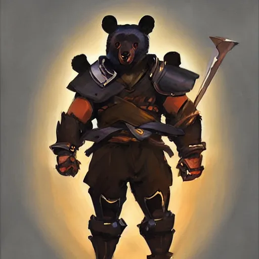 Image similar to greg manchess portrait painting of anthropomorphic asian black bear in samurai armor as overwatch character, medium shot, asymmetrical, profile picture, organic painting, matte painting, bold shapes, hard edges, street art, trending on artstation, by huang guangjian and gil elvgren and sachin teng