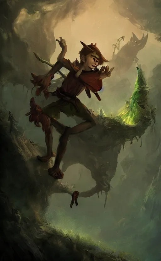 Image similar to peter pan depicted as a monster, dynamic lighting, photorealistic dark fantasy concept art, trending on art station, stunning visuals, creative, cinematic, ultra detailed