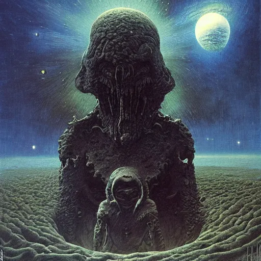 Image similar to demon in the galaxy planet made by zdzislaw beksinski