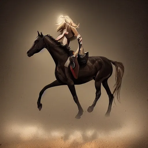 Image similar to a horse riding a motorcycle, digital painting, artstation, photo