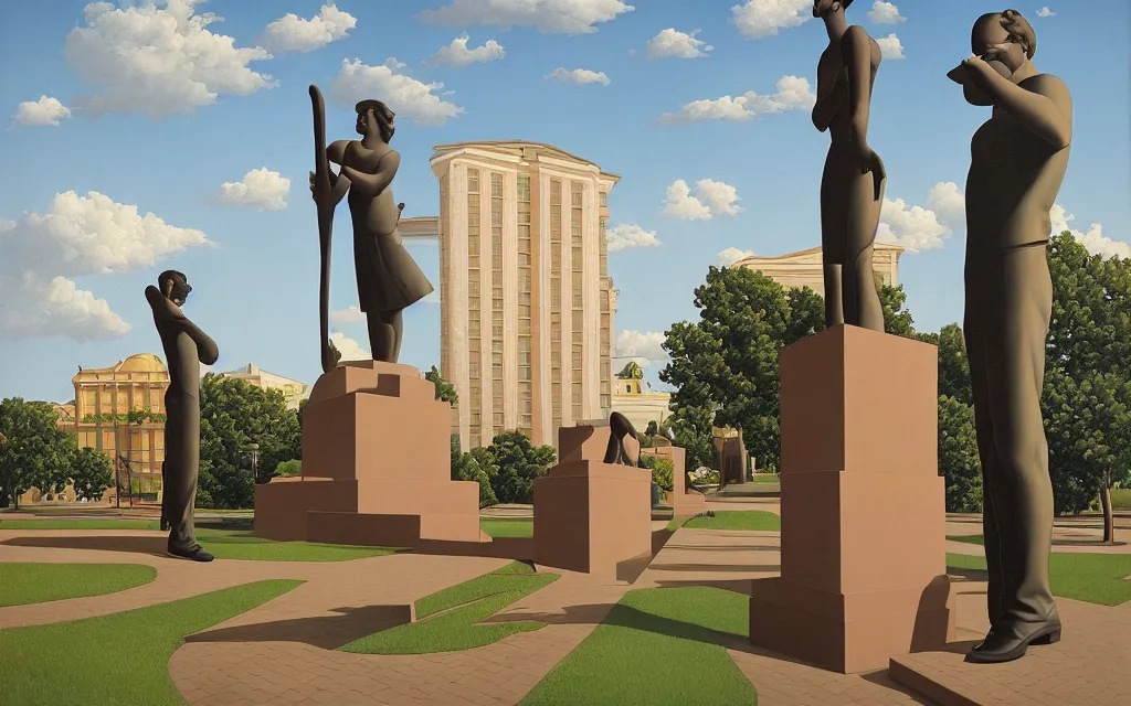 Image similar to the statue park in st. petersburg, by kenton nelson,