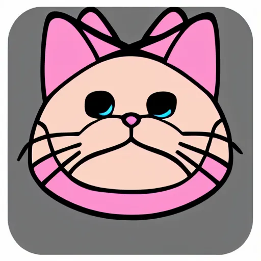 Image similar to sticker of a pink square-bodied cat with thick sharpee eyebrows and a grumpy expression on its face sitting inside a rocket ship