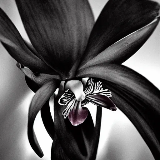 Image similar to a film noir about a killer orchid, color film still