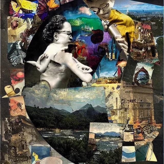 Image similar to very beautiful surrealist collage art