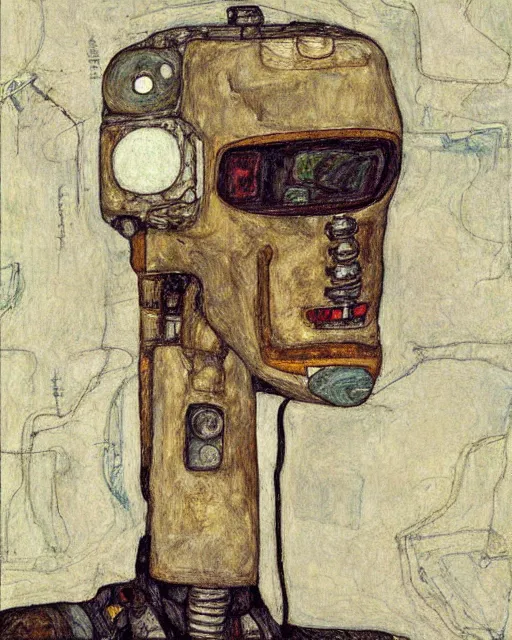 Image similar to portrait of a robot by egon schiele in the style of greg rutkowski