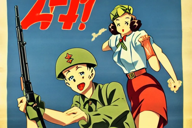 Image similar to 1940s, war, anime, poster