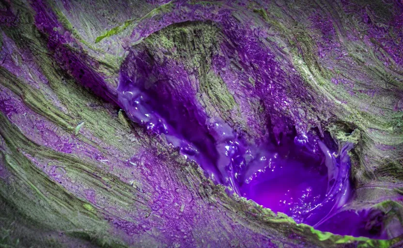 Prompt: warlock sumerge, beautiful purple liquid, purple oozing pool pit, cinematic lighting, various refining methods, micro macro autofocus, ultra definition, award winning photo