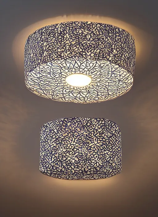Prompt: A fabric ceiling lamp with intricate patterns designed by Artgerm