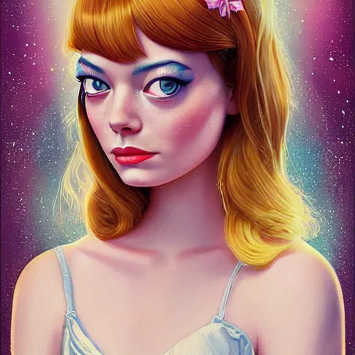 Image similar to lofi portrait of Emma Stone as a Disney princess, Pixar style, by Tristan Eaton Stanley Artgerm and Tom Bagshaw.