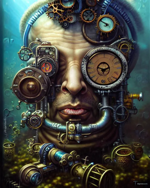 Image similar to underwater steampunk portrait of rowan sebastian atkinson, by tomasz alen kopera and peter mohrbacher