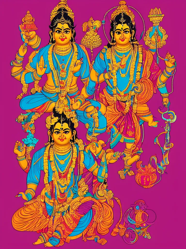 Image similar to portrait of a hindu god art by ori toor, sticker, colorful, illustration, highly detailed, simple, smooth and clean vector curves, no jagged lines, vector art, smooth