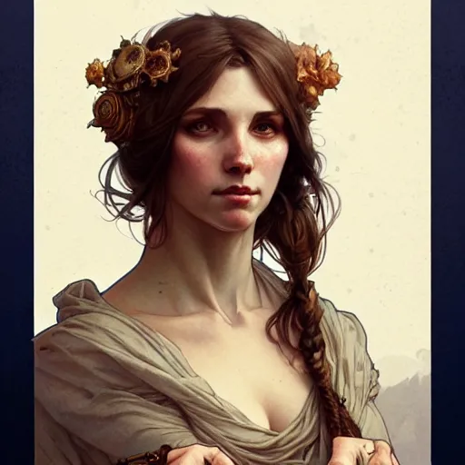 Image similar to highly detailed portrait of laura palmber. d & d, art by anton pieck and greg rutkowski and alphonse mucha and magali villeneuve. trending on artstation, intricate details, energetic composition, golden ratio, concept art, illustration, elegant art