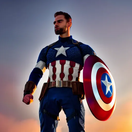 Image similar to Gigachad as Captain America, cinematic lighting, HD,