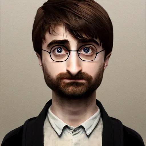 Image similar to mrpotatohead character mixed with daniel radcliffe, artgem, digital painting, color painting, hyperrealistic, concept art, oil painting, masterpiece, concept art, trending on deviantart, realistic and detailed face, highly detailed, high quality, 8 k, soft lighting, fancy colors, fantasy, cinematic, high coherence