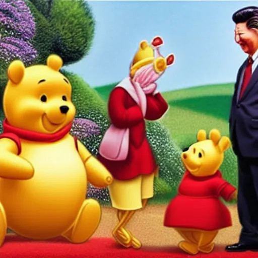 Image similar to an award winning cinematic still of Xi Jinping as Winnie the Pooh, 16k photograph