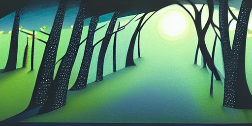 Image similar to night landscape, magical realism, storybook realism, fantasy, by eyvind earle