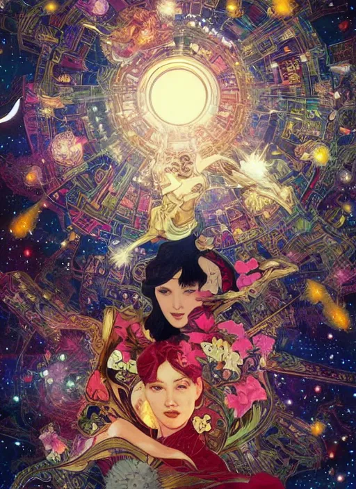 Prompt: cuban missile crisis surrounded by starlight, moon behind, chinese fantasy, intricate complexity, elegant, hyper detailed, scattered diffusion, ultra definition, photoreal, artstation, unreal engine rendered, concept art, smooth, sharp focus, illustration, art by artgerm and pendleton ward and alphonse mucha and garis edelweiss