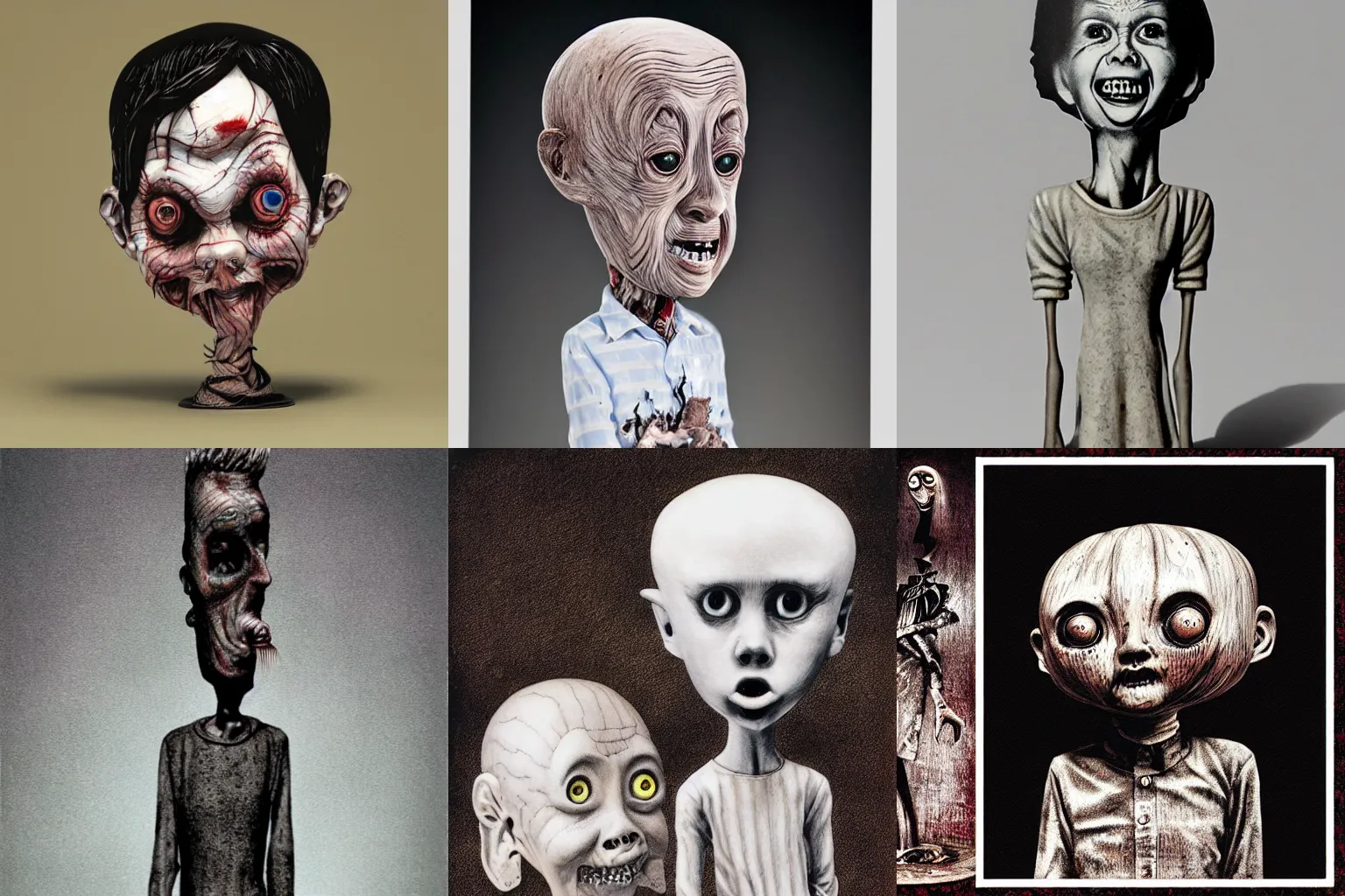 Prompt: cursed bobblehead, by stephen gammell and junji ito