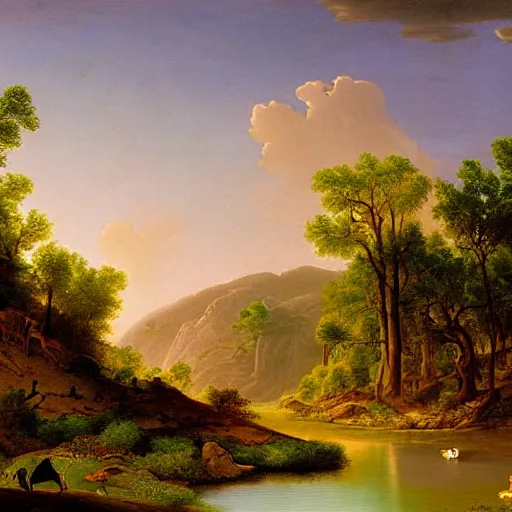 Image similar to a desert oasis, kindred spirits, lush harmony of nature, sparkling dew, by asher brown durand, by jamie jones,