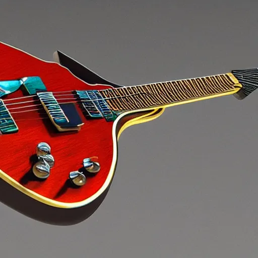 Prompt: a mid century electric guitar from the memphis school of design, concept art.