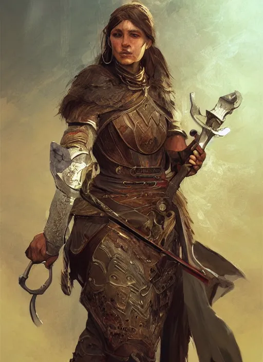 Image similar to highly detailed painting of a cleric warrior woman by jon foster, high fantasy, trending on artstation