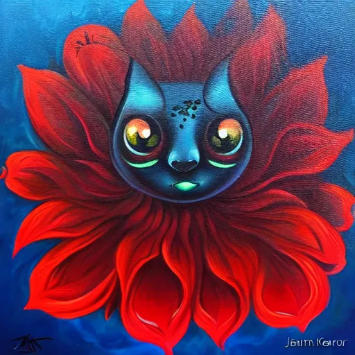 Prompt: eldritch oil painting of a red flower by jeremiah ketner