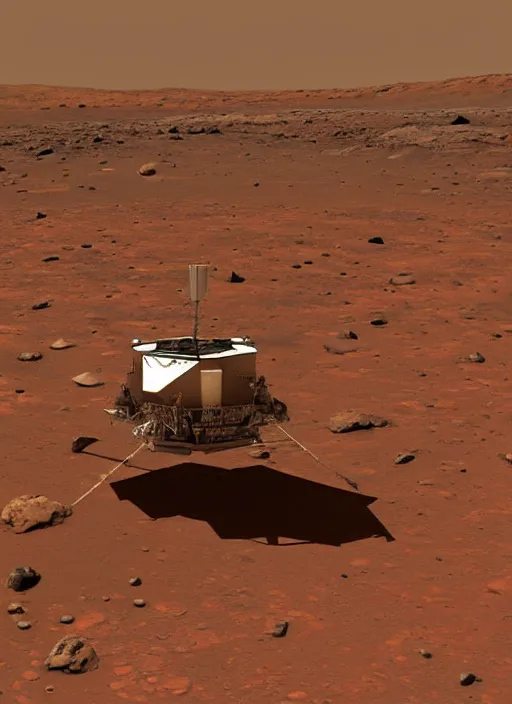 Prompt: a small spacecraft lifting off from the surface of mars
