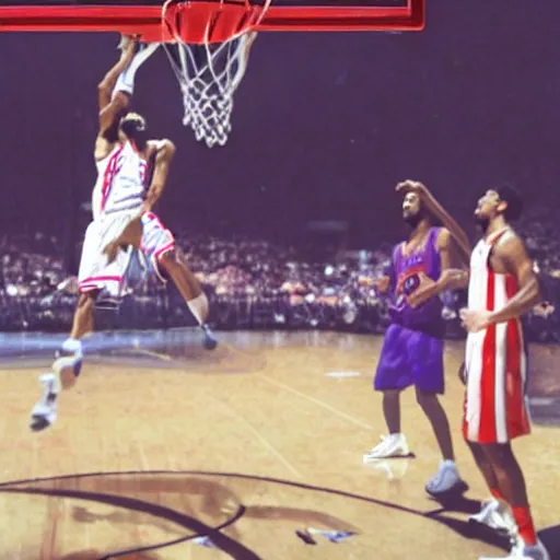 Image similar to Jesus dunking a basketball, hd