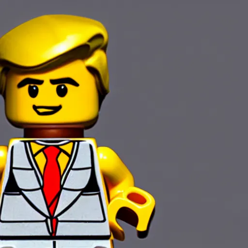 Prompt: lego figurine of donald trump, studio lighting, macro lens, high quality