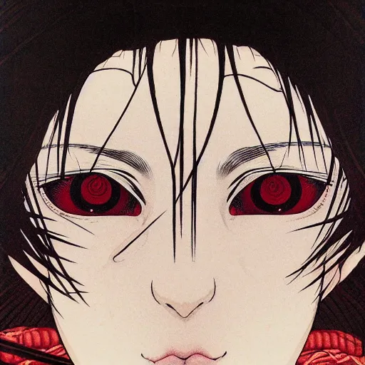 Image similar to prompt : portrait of muse soft light painted by takato yamamoto, rinnegan eyes inspired by ninja anime, smooth face feature, intricate oil painting, high detail, sharp high detail, manga and anime