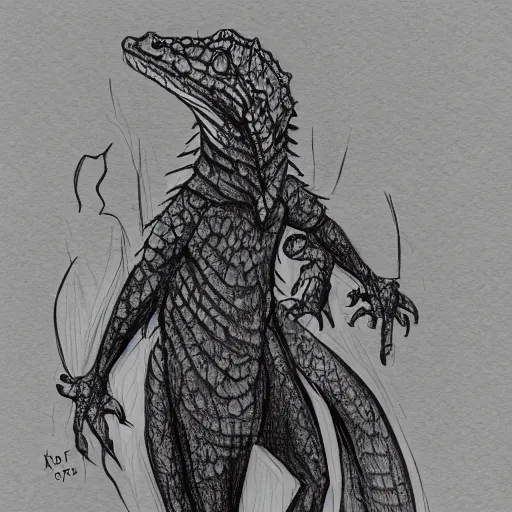 Prompt: sketch of a lizard wizard