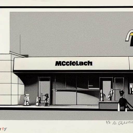 Image similar to ralph mcquarrie concept art of a mcdonalds