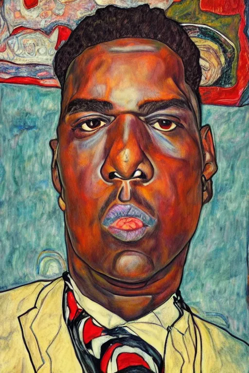 Image similar to a portrait of biggie small in style of egon schiele, masterpiece, hyperdetailed, complex, intricate, photorealistic!!, 4 k, trending on artstation