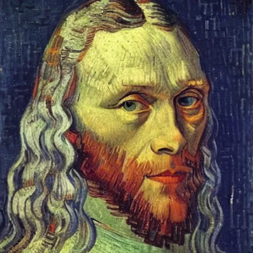 Image similar to Portrait of Leanardo DaVinci made by Van Gogh, oil painting, sharp, 8k