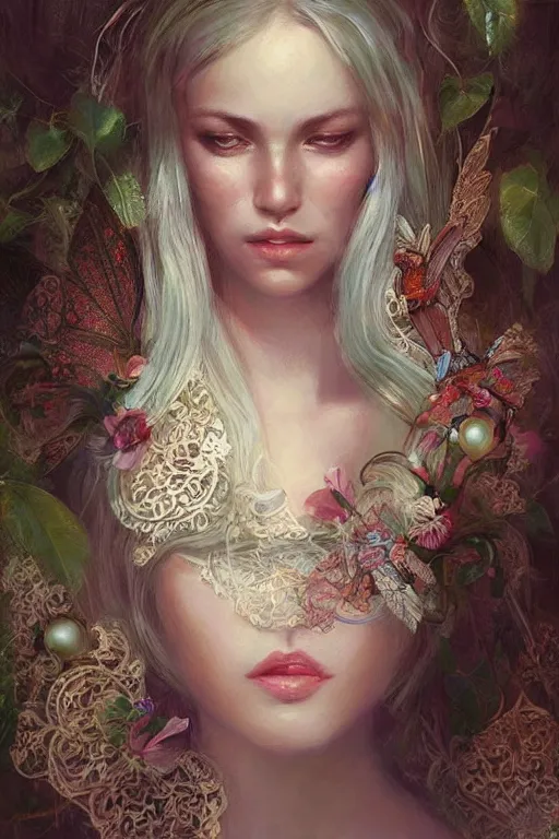 Prompt: portrait of beautiful fairy women clothed in beads and lace, by mandy jurgens, gorgeous, elegant
