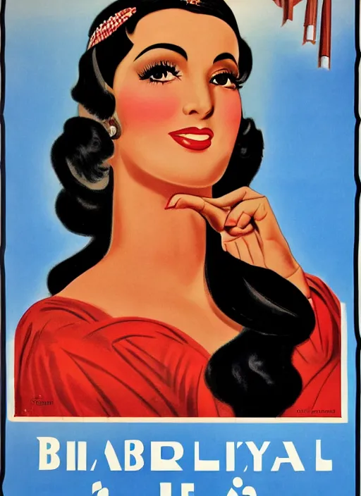 Image similar to beautiful black-haired arab woman, 1940s propaganda poster, full hd,highly detailed