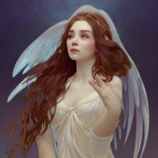 Prompt: Portrait of a beautiful young graceful female holy angel， full of details, matte painting, concept art, smooth, by Jordan Grimmer and alphonse mucha and WLOP，Soft light atmosphere，trending on cgsociety and artstation，8kHDR，light effect，rtx on，-H 768