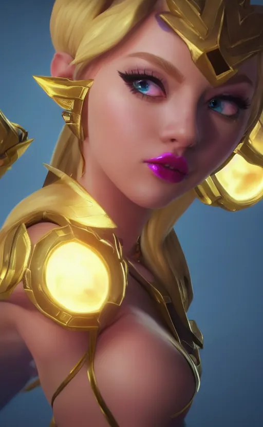 Image similar to still of pretty Lux (League of Legends) in KDA More music video. 3d render, octane render, game art, realistic, highly detailed, trending on artstation, 4k, trending on artstation, pixar, cgsociety, unreal engine 5, redshift render, trending on artstation, blender, behance, cg