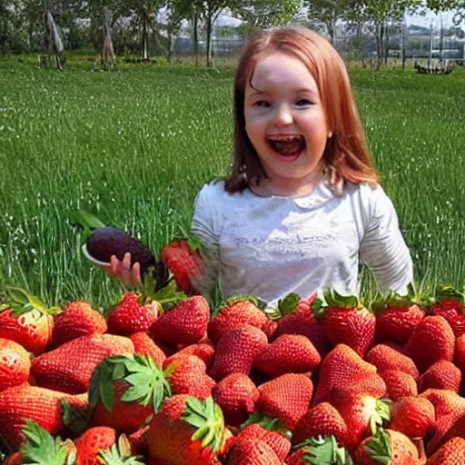 Prompt: hasbulla with flat face eat huge strawberries in the postsoviet suburbia