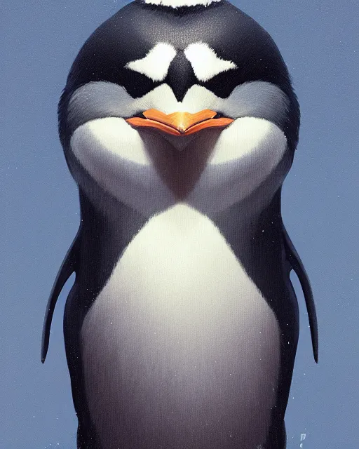 Image similar to highly detailed vfx portrait of a cute penguin, stephen bliss, unreal engine, greg rutkowski, loish, rhads, beeple, makoto shinkai and lois van baarle, ilya kuvshinov, rossdraws, tom bagshaw, alphonse mucha, global illumination, detailed and intricate environment