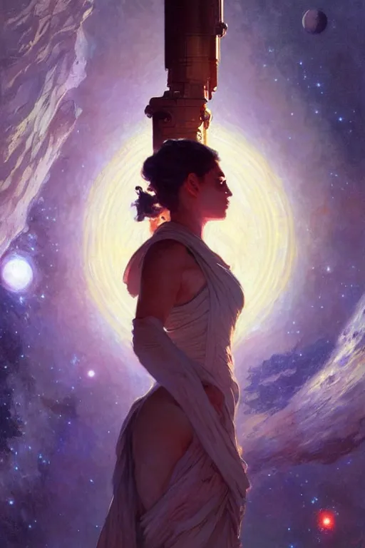 Image similar to space, buddhism, painting by greg rutkowski, artgerm, claude monet, j. c. leyendecker