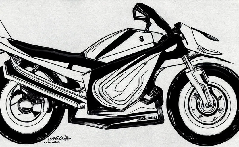 Image similar to 1 9 8 0 s suzuki sports motorcycle concept, sketch, art,