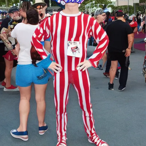 Prompt: where's waldo at comic con